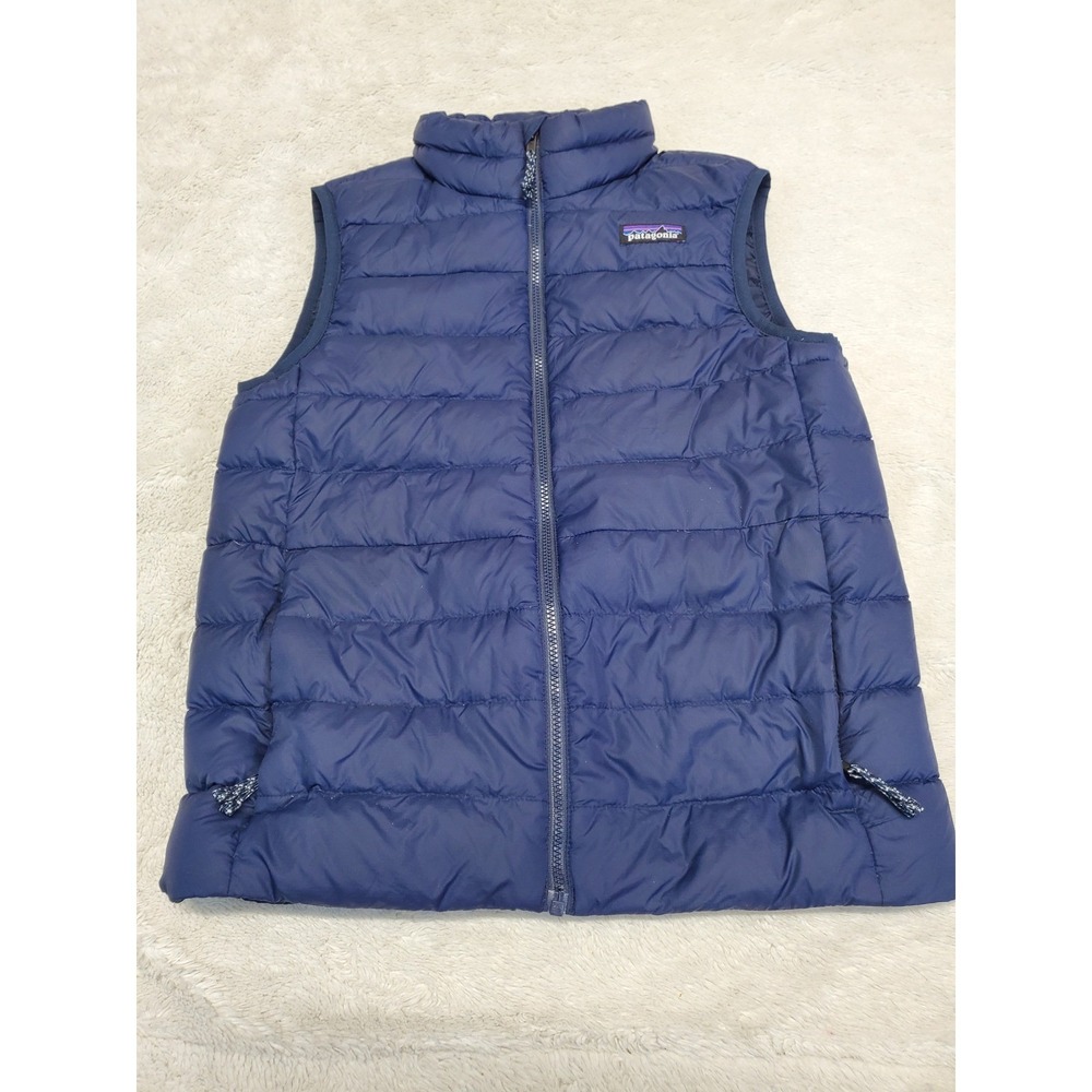 Patagonia Navy Blue Down Puffer Vest Boys Girls Kids Medium 10 Gorp Logo Classic